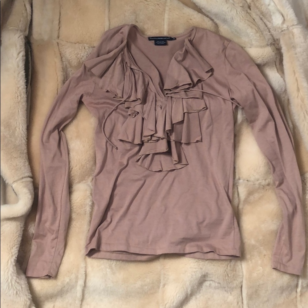 Ralph Lauren Camel Ruffle Knit Top